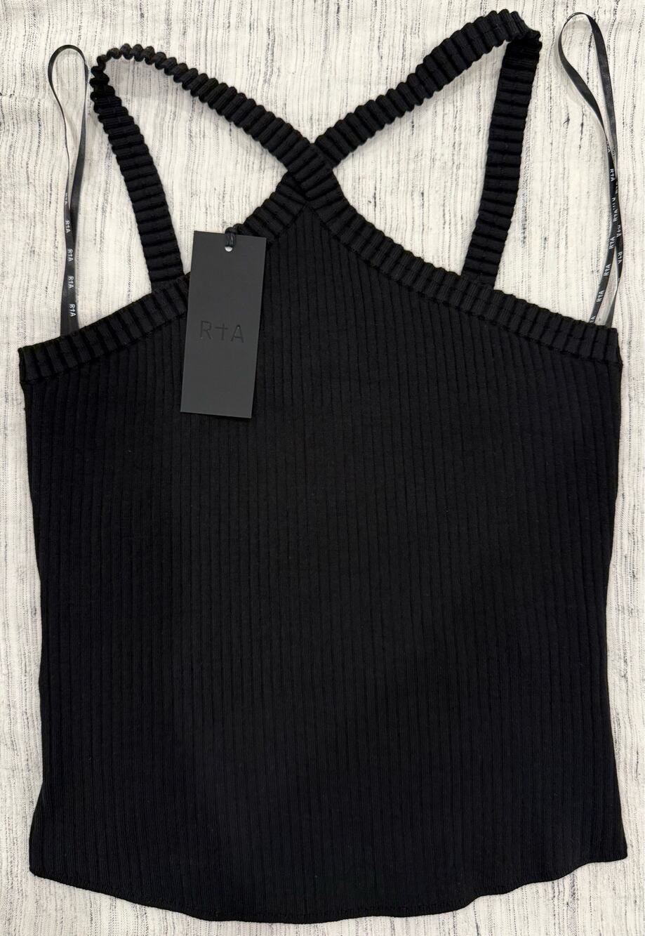 RtA Mae Ribbed Crossover Tank Black Women's L
